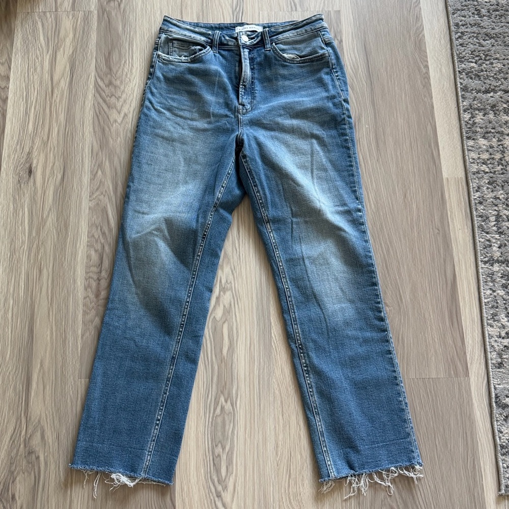 Flying Monkey Mid-Rise Faded Blue Straight-Leg Jeans, raw hem